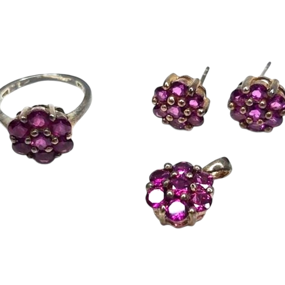 Pink Garnet 925 Sterling Silver Jewelry Set